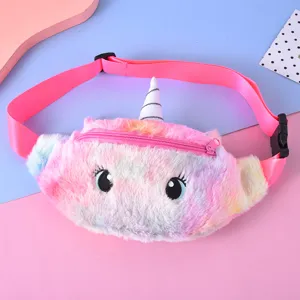 Marsupio unicorno in peluche colorato con pelliccia arcobaleno per bambine e ragazze