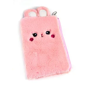 Astuccio in peluche a forma di coniglio rosa e borsa creativa per cancelleria per studenti