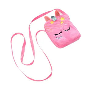 Simpatica borsa a tracolla in peluche rosa unicorno per bambine, piccolo portamonete