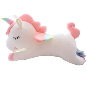 Cute soft white plush unicorn toy with pink mane and rainbow horn for girls gift
