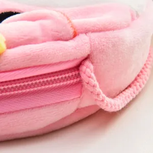 Niedliche rosa Plüsch-Umhängetasche für Kinder mit Reißverschluss und gewebtem Riemen