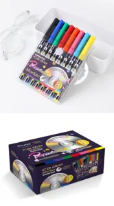 Detail view of 8-color permanent marker set with fast-drying and waterproof ink.