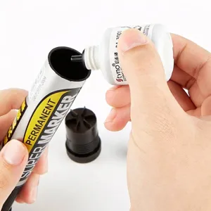 Extra large black permanent marker refillable set with ink bottle and broad tip for marking