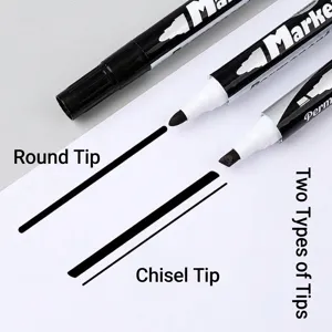 Large capacity waterproof permanent black marker with round and chisel nib options