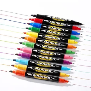 Dual Head Permanent Marker Waterproof Oil Based Sketch Pen Multicolor Marking Drawing Pen For Students Office Stationery