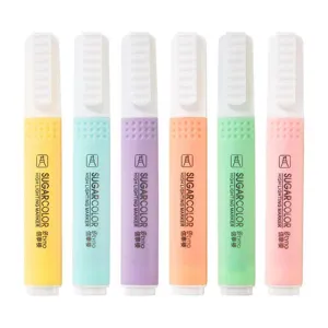 Set of six pastel highlighter markers in assorted colors for students and office