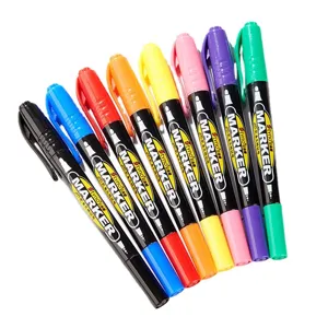 Eight colorful double-ended permanent marker pens arranged on a clean white background