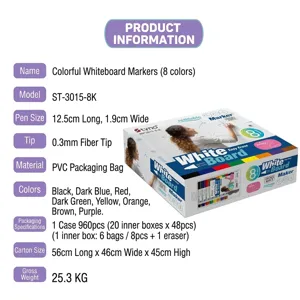Set de 8 marcadores de pizarra recargables con punta de fibra de 0,3 mm para oficina