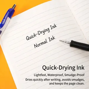 Stylo gel rétractable 0.7mm avec encre noire et bleue imperméable à séchage rapide