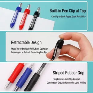 Lot de stylos gel rétractables 0,7 mm avec grip en caoutchouc antidérapant, 3 couleurs