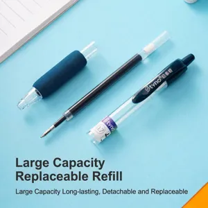Retractable 0.7mm gel pen with replaceable black ink refill on light blue background