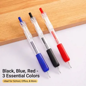Juego de 3 bolígrafos de gel retráctiles de 0,7 mm en negro azul y rojo para escuela y oficina