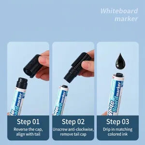 Rotulador de pizarra recargable con guía ilustrada paso a paso para rellenar la tinta de forma fácil