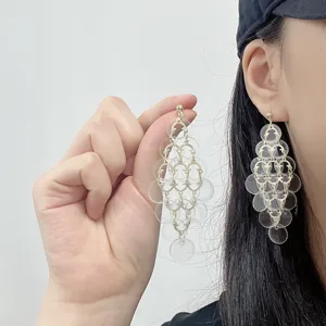 French Style Layered Round Disc Tassel Earrings For Women Resort Elegant Dopamine Color Acrylic Alloy Ear Jewelry