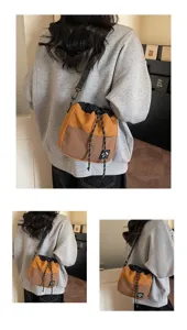 Casual Japanse nylon emmertas met trekkoord in tweekleurig bruin voor dagelijkse stijl