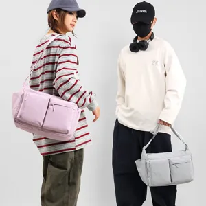 Large Japanese-style multi-pocket messenger bags in lavender and grey for daily workwear