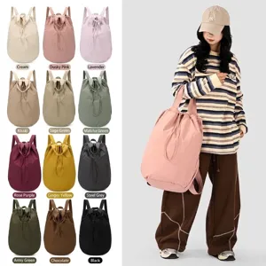 Lightweight Travel Backpack Large Capacity For Women Handbag Fashion Canvas Drawstring Backpack Casual Outdoor School Bag
