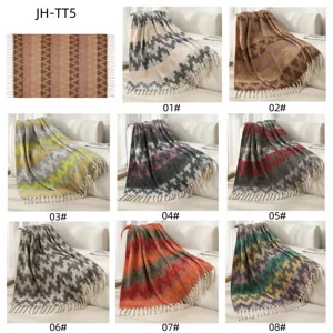 Ethnic style mohair-like fringe blanket with geometric stripe patterns in various colors