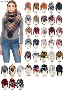 Selección de 36 variantes de color de bufandas cuadradas de cuadros cálidas para mujer en invierno