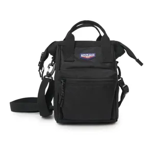 Zwarte duurzame nylon crossbody tas met handvatten en ritsvak voor op reis gebruik
