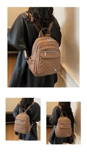 Detailed views showing the texture and design of this fashionable brown soft leather backpack