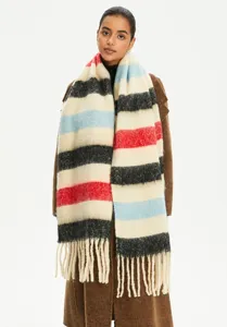 Sciarpa invernale a righe in finto mohair con morbido tocco cashmere e lunghe frange