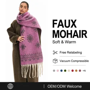 Damen Faux Mohair Schal Warm Winter Schultertuch Mit Quasten Schneeflocke Jacquard Kaschmir Gefühl Schal Große Wickel Elegant Lady Outdoor Accessoire
