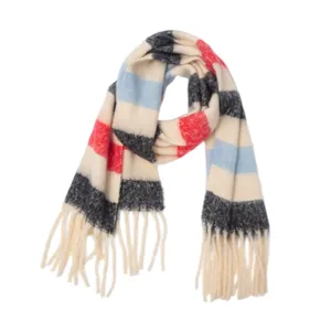 Sciarpa calda a righe in simil mohair con frange per accessori moda invernali