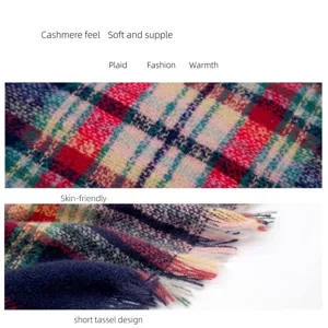 Bufanda suave a cuadros multicolor con detalles de flecos para el otoño e invierno.