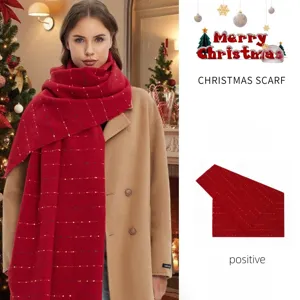 Damen Weihnachten Roter Schal Bunte Streifen Weich Polyester Lange Schultertuch Winter Warm Quaste Schal Für Feiertagsparty