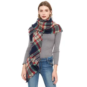 Bufanda cuadrada a cuadros gruesa para mujer en otoño invierno con diseño de cuadros