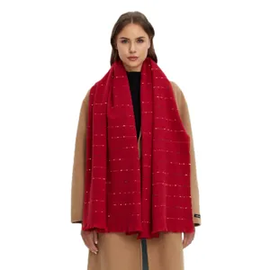 Roter Schal aus Kaschmirimitat mit buntem Streifenmuster für Damen für den Winter