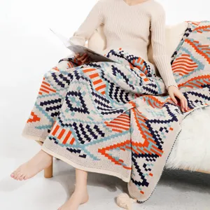 Bohemian Geometric Knitted Throw Blanket With Tassels Acrylic Ethnic Style Sofa Cover Nap Blanket Travel Shawl For All Seasons