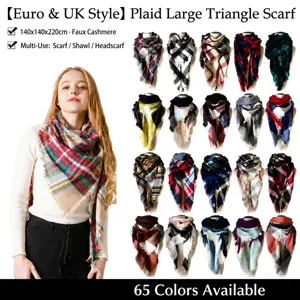 Donna Sciarpa a Triangolo a Quadretti Scialle Inverno Caldo Imitazione Cashmere Oversized Tartan Wrap Sciarpa con Nappe per Donna Autunno Inverno Moda