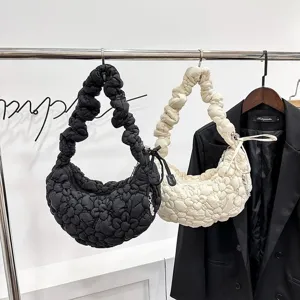 Fashionable Korean style bubble pleated cloud underarm bags in black and off-white