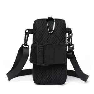 Black multifunctional sports phone bag with mesh back and adjustable strap