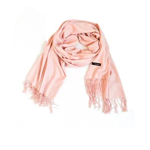 Elegant soft pink solid color pashmina shawl scarf with stylish fringe tassels for women