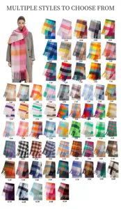 Catalogus met 65 variaties van dikke winterse geruite sjaals van imitatie mohair