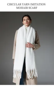 Bufanda de invierno gruesa de mohair sintético blanco con detalle de flecos largos