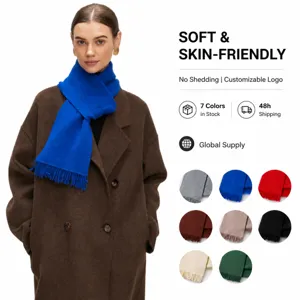 Winter Warme Klein Blauw Effen Kleur Gebreide Sjaal Met Kwasten Zachte Viscose Katoenmix Dagelijkse Sjaal Voor Dames Accessoires