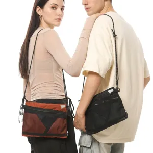 Japanese Workwear Style Small Crossbody Bag Unisex Outdoor Hiking Sacoche Bag With Mesh Pocket Adjustable Rope Shoulder Strap