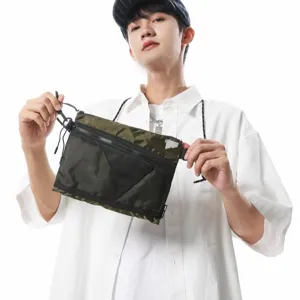 Japanese style outdoor workwear camouflage sling bag with mesh pocket for men and women