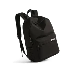 Minimalistischer schwarzer Rucksack für Studenten und Reisen, Seitenansicht, großes Volumen