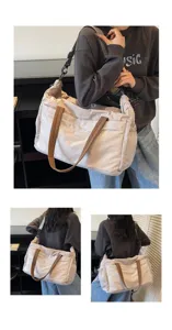 Bolso de viaje de gran capacidad con diseño de rejilla mostrado en varios ángulos