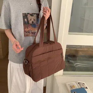 Large capacity brown quilted travel tote bag for women ideal for fitness and short trips