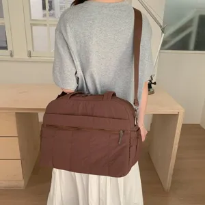 Large capacity brown quilted cloud travel bag for women fitness and short trips detail