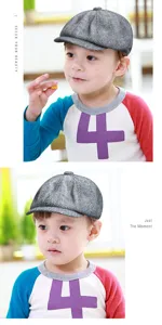 Détail d'un enfant portant une casquette gavroche vintage grise à chevrons de style anglais
