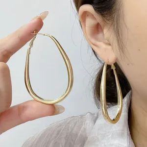 Large Matte Gold Geometric Hoop Earrings For Women 925 Sterling Silver Earring Post Alloy Oversized Teardrop Earrings Personalized Jewelry Gift