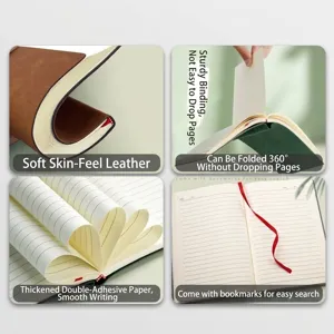 Cuaderno A5 de cuero suave premium con plegado de 360 grados y papel grueso