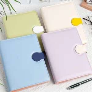 Minimalist PU Leather A5 Loose Leaf Notebook With Magnetic Buckle Macaron Color Pocket Journal For Student Office Portable Notepad Diary